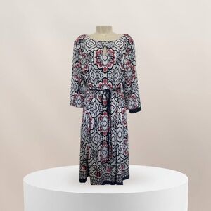 Liz Claiborne Navy blue and Red Patterned Long Sleeve Dress